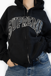 SUPREME CRACKED RAGLAN ZIP UP HOODIE - VESSEL, racing forward