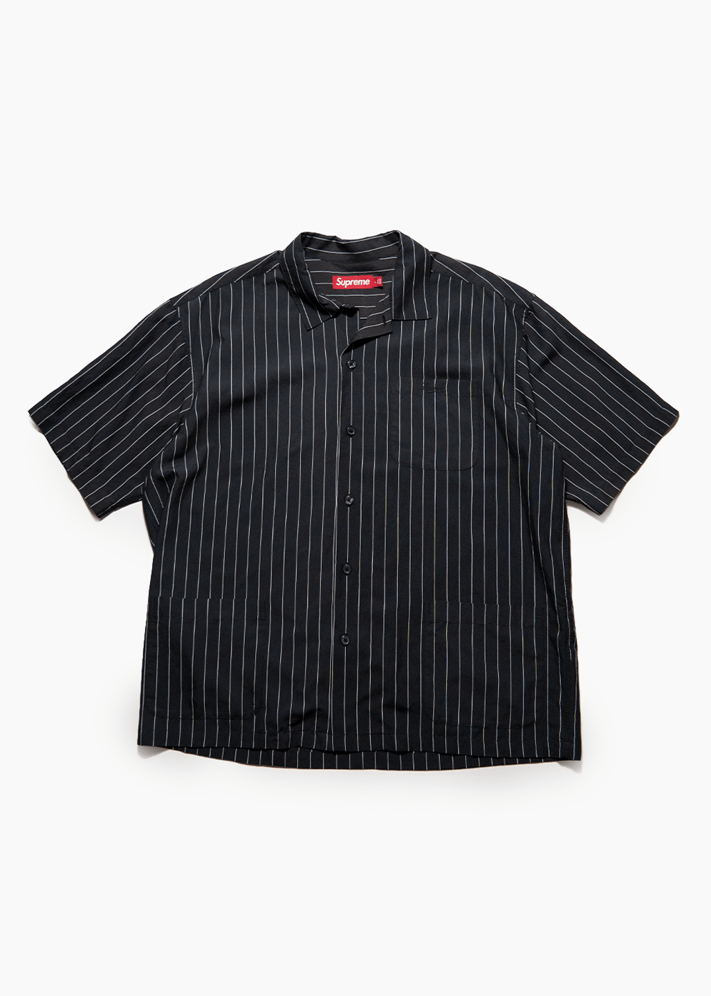 SUPREME PINSTRIPE BUTTON-UP SHIRT - VESSEL, racing forward