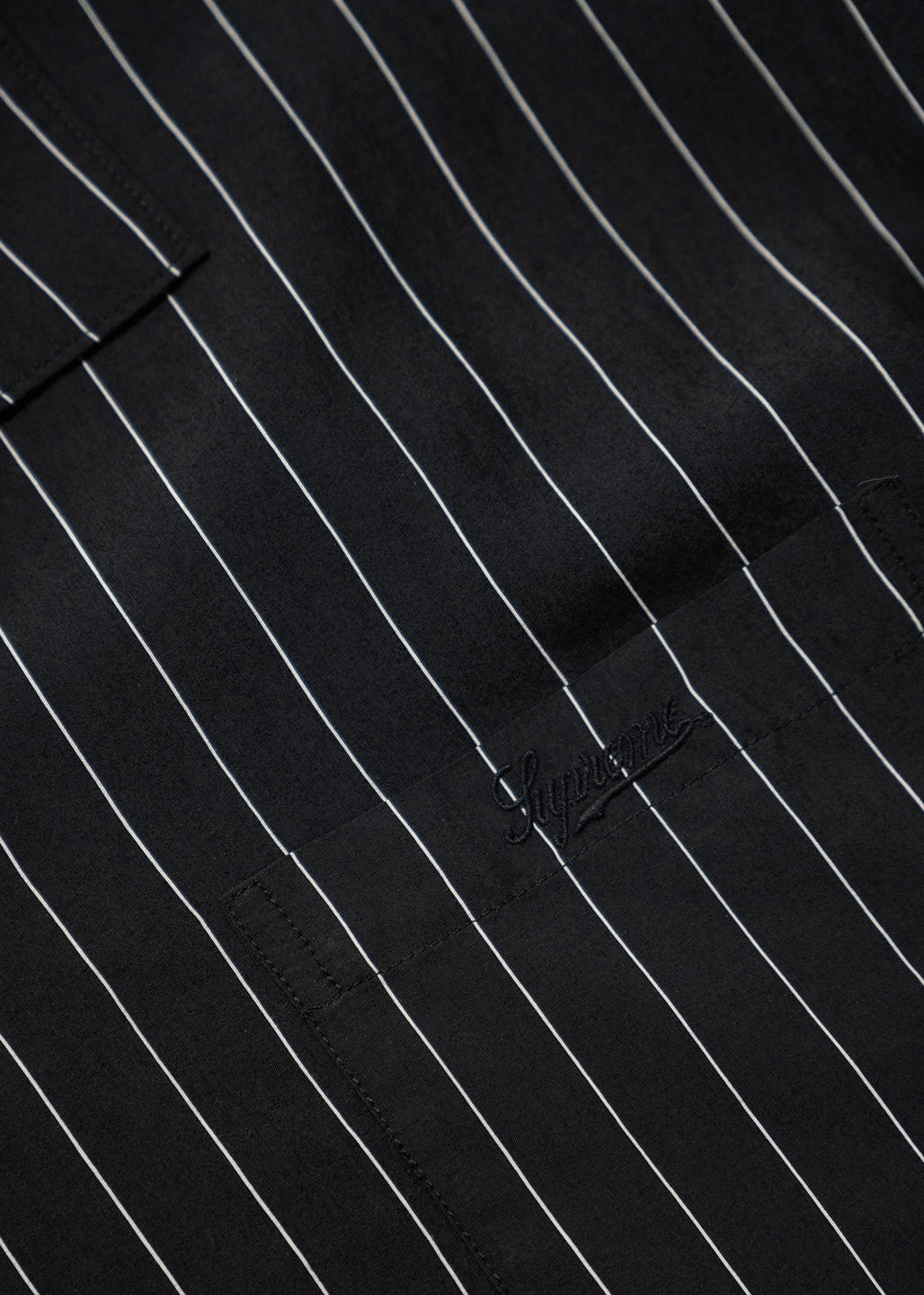 SUPREME PINSTRIPE BUTTON-UP SHIRT - VESSEL, racing forward