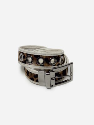 IMG_1186-Editar Dolce & Gabbana White Leopard Pattern Silver Buckle Belt