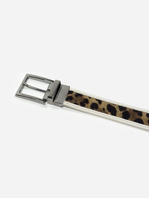 Dolce & Gabbana White Leopard Pattern Silver Buckle Belt
