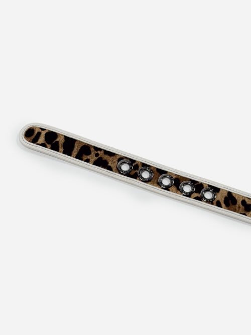 Dolce & Gabbana White Leopard Pattern Silver Buckle Belt